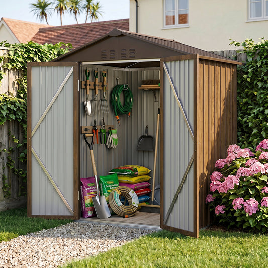 4x6FT Metal Garden Storage Shed with Lockable Door