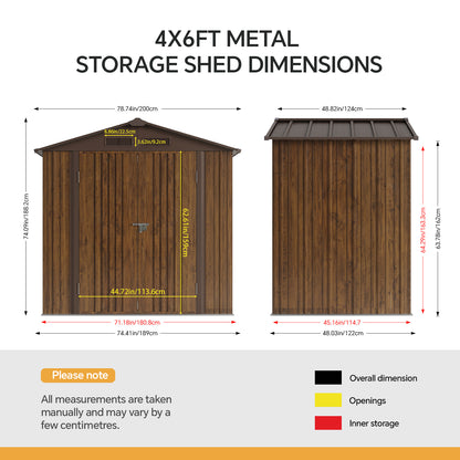 4x6FT Metal Garden Storage Shed with Lockable Door