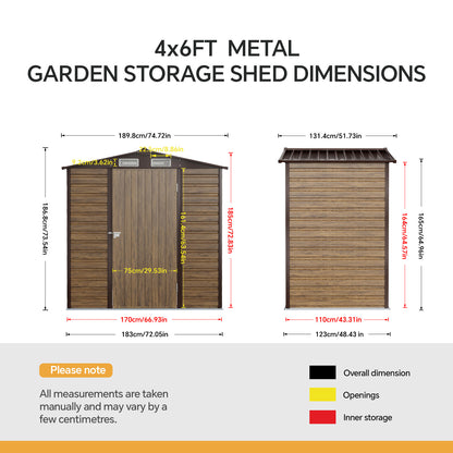 4 x 6FT Metal Apex Roof Garden Storage Shed