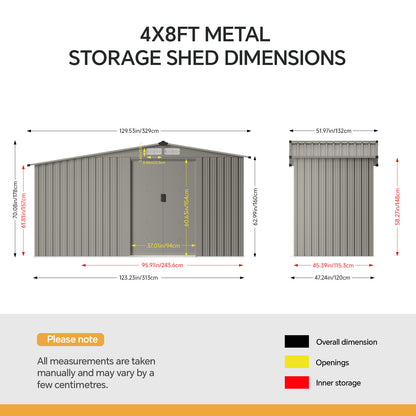 4x8FT Metal Garden Storage Shed with Log Storage