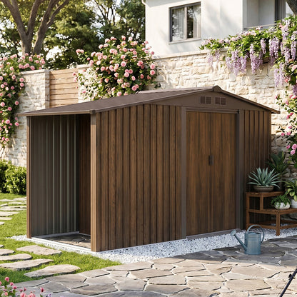 4x8FT Metal Garden Storage Shed with Log Storage