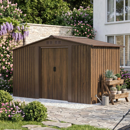 4x8FT Metal Garden Storage Shed with Log Storage