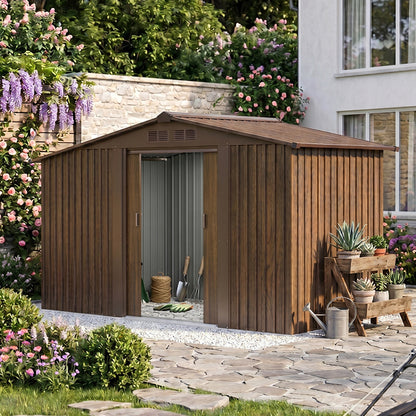 4x8FT Metal Garden Storage Shed with Log Storage