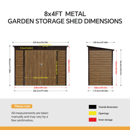 8x4FT Outdoor Metal Storage Shed