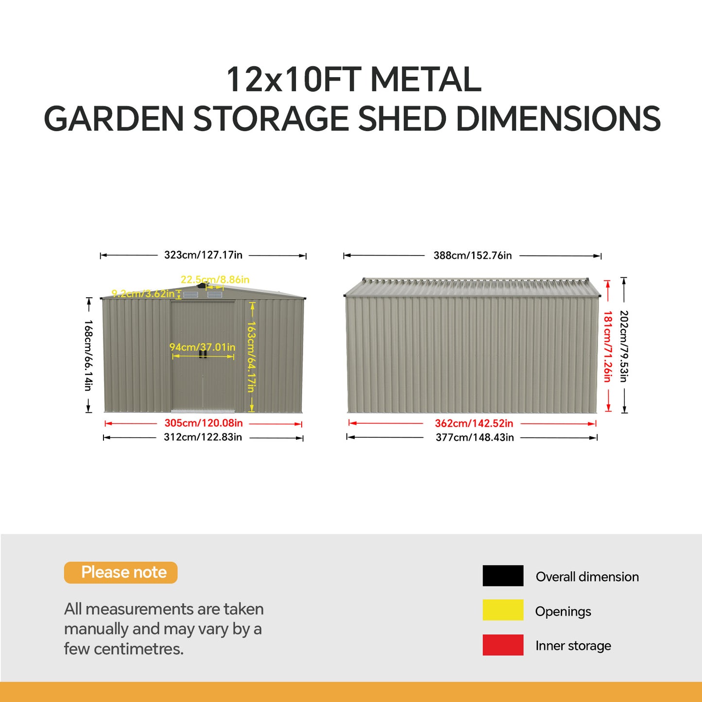 12x10FT Outdoor Metal Garden Storage Shed