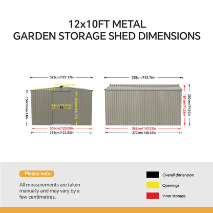 12x10FT Outdoor Metal Garden Storage Shed