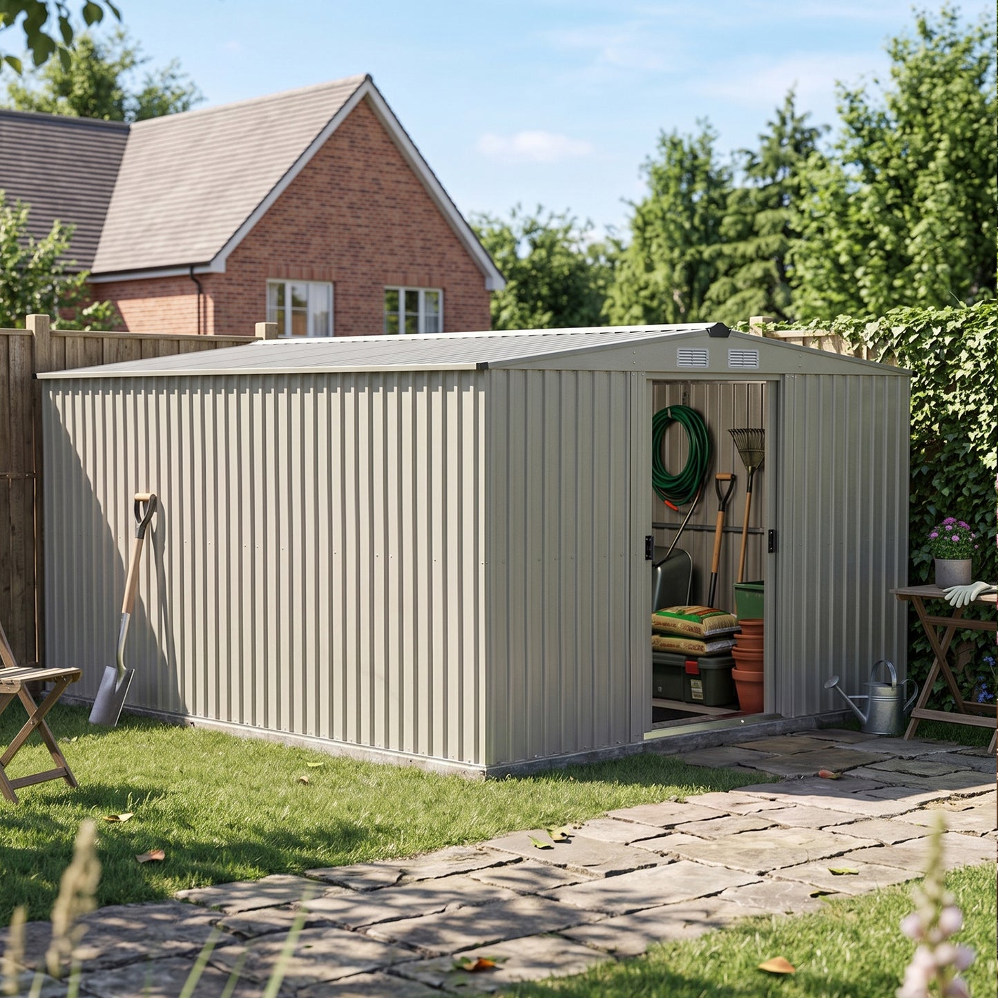 12x10FT Outdoor Metal Garden Storage Shed
