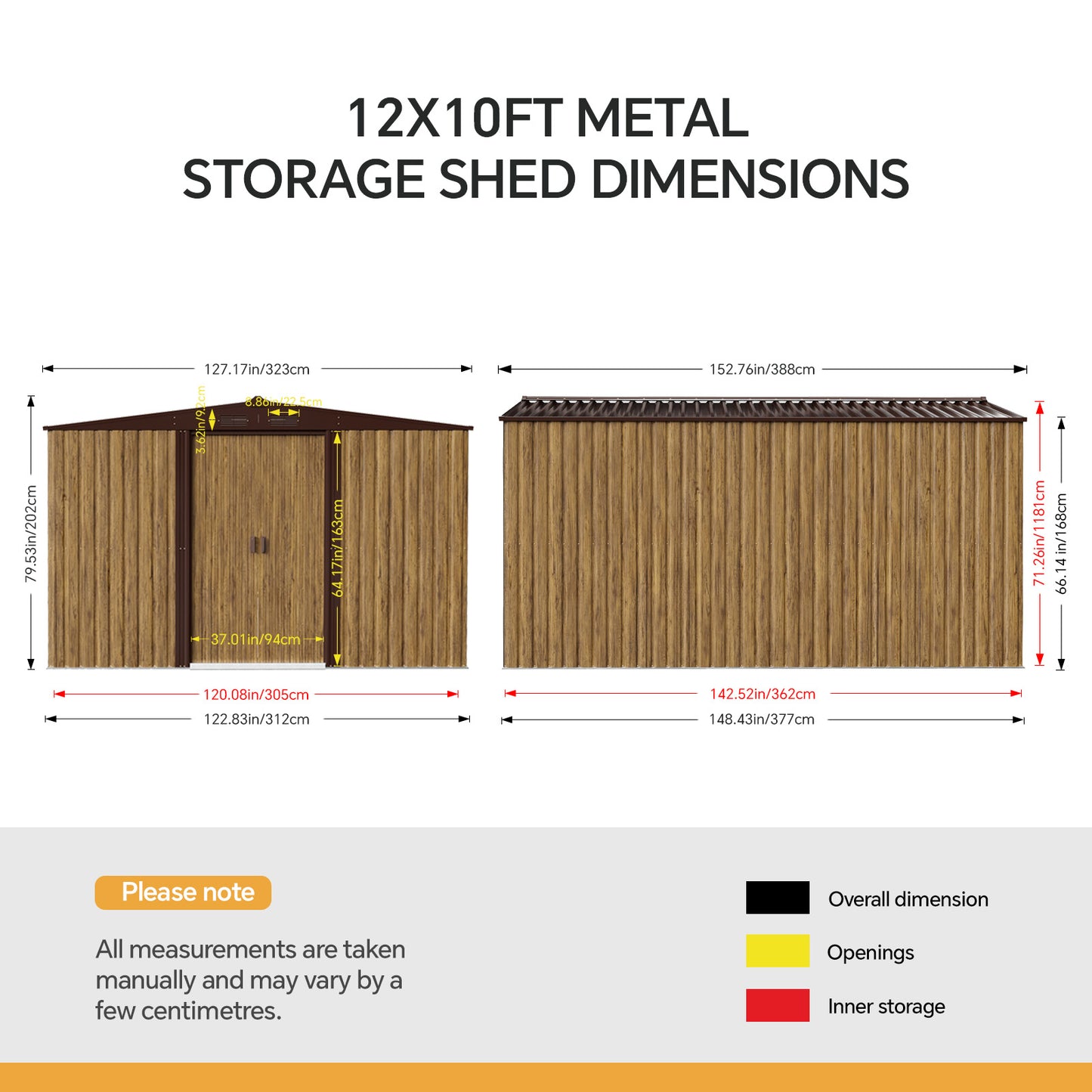 12x10 FT Large Metal Garden Tool Storage Shed