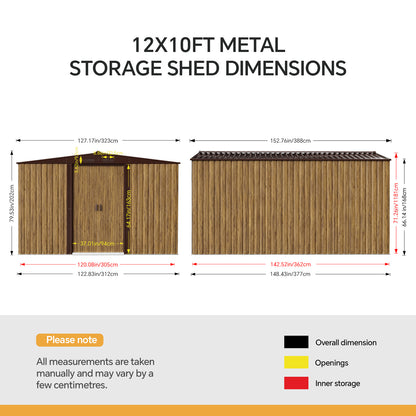 12x10 FT Large Metal Garden Tool Storage Shed