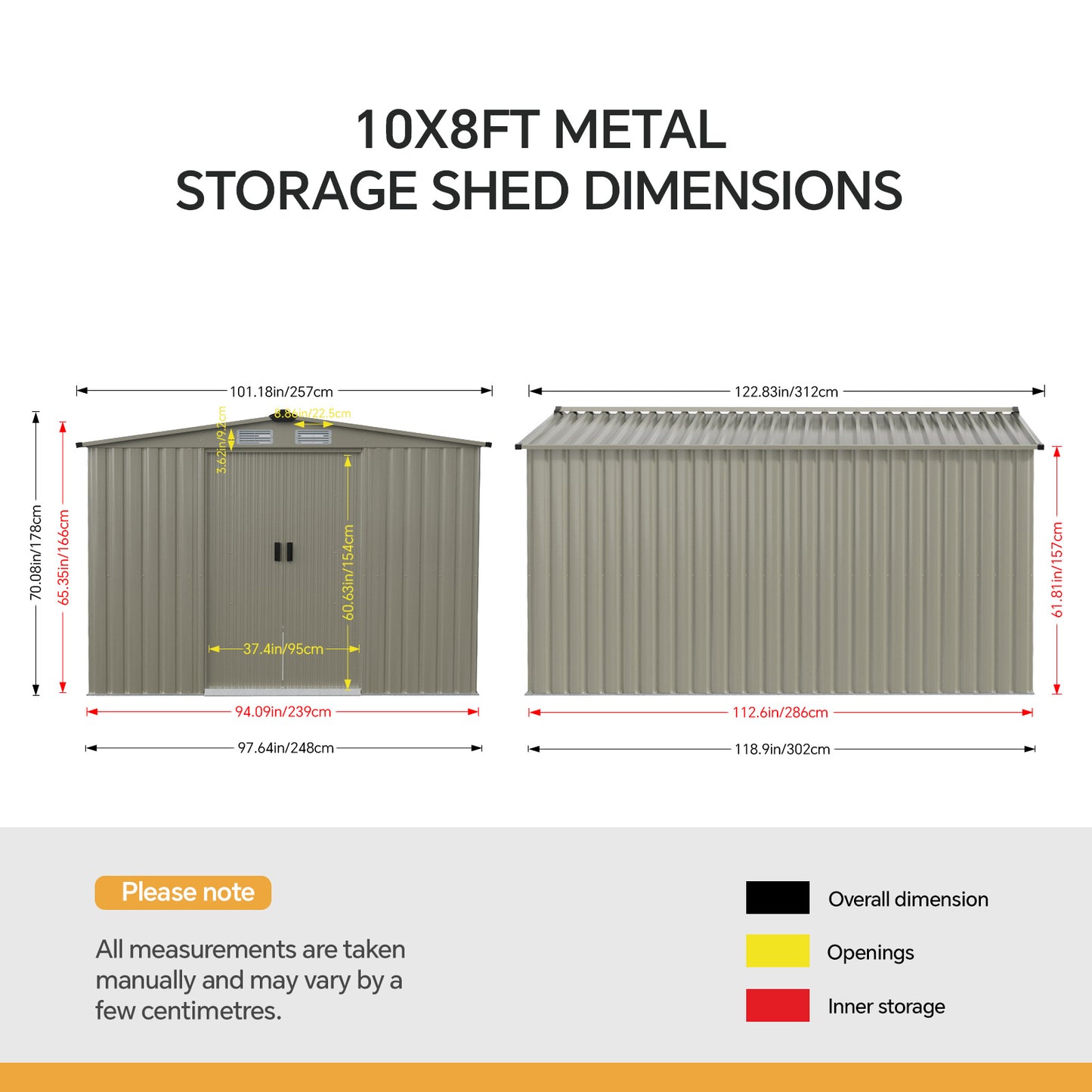 10x8 FT Large Metal Garden Tool Storage Shed