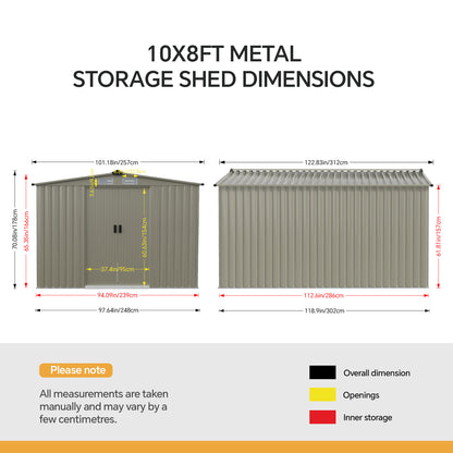 10x8 FT Large Metal Garden Tool Storage Shed