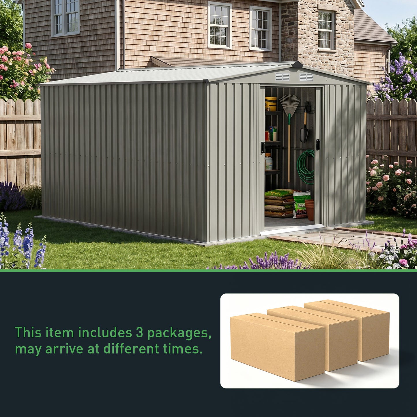 10x8 FT Large Metal Garden Tool Storage Shed