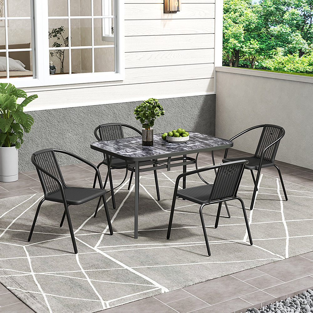 Black Rectangular Garden Tempered Glass Marble Coffee Table
