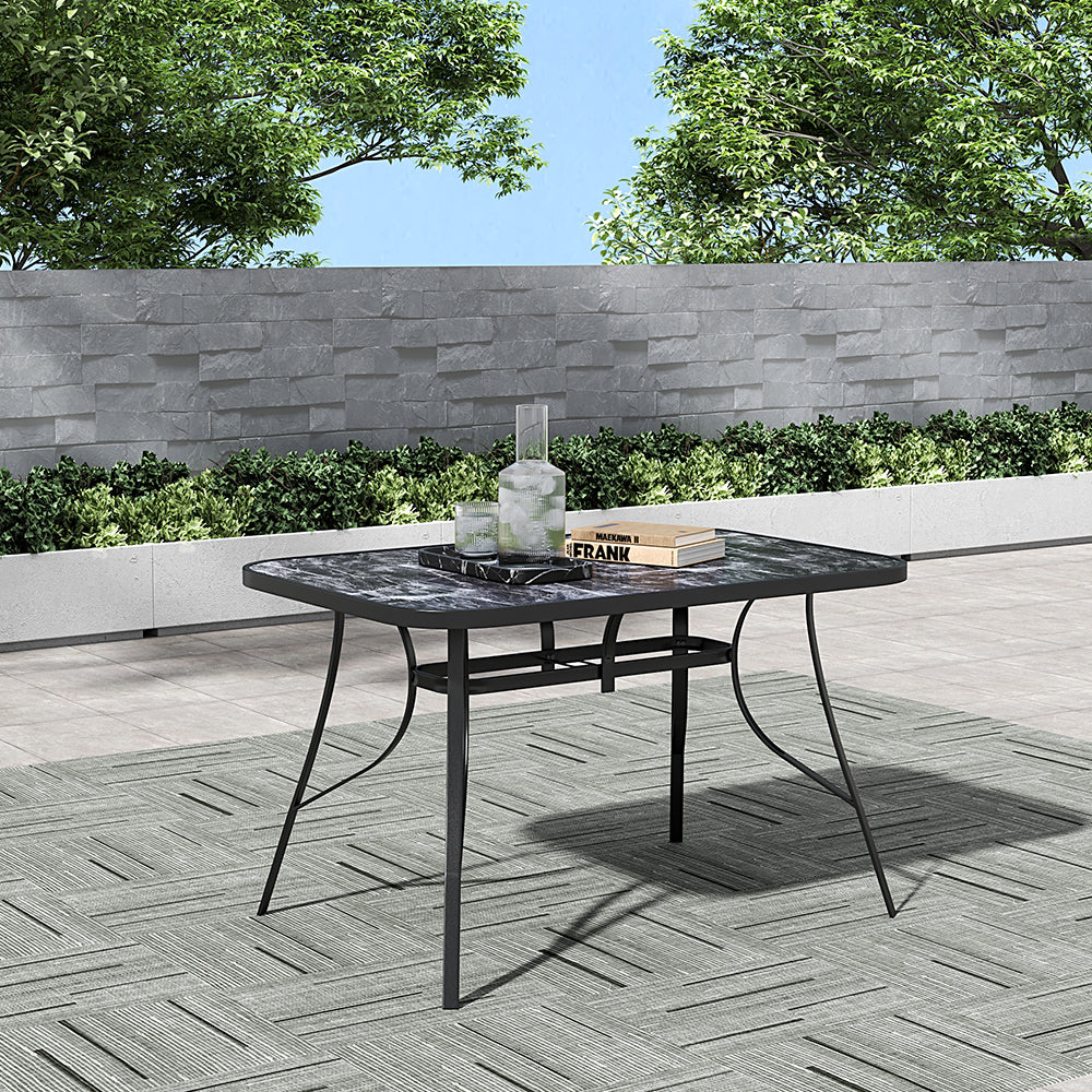 Black Rectangular Garden Tempered Glass Marble Coffee Table