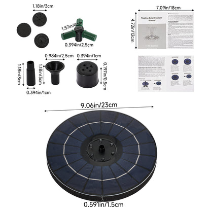 Floating Solar Fountain with Interchangeable Spray Heads