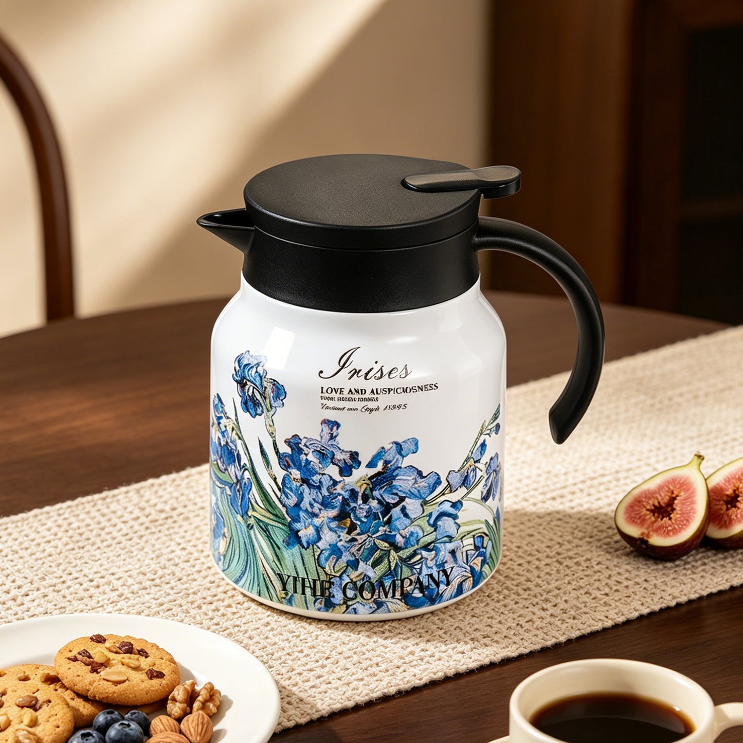 Vintage Floral Pattern Thermal Carafe Teapot with Built-in Infuser