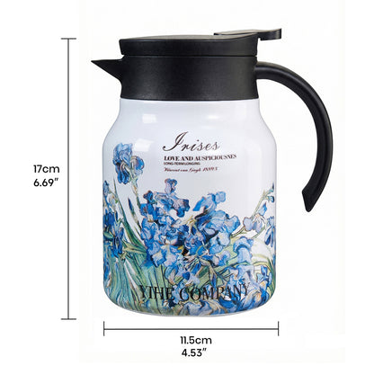 Vintage Floral Pattern Thermal Carafe Teapot with Built-in Infuser