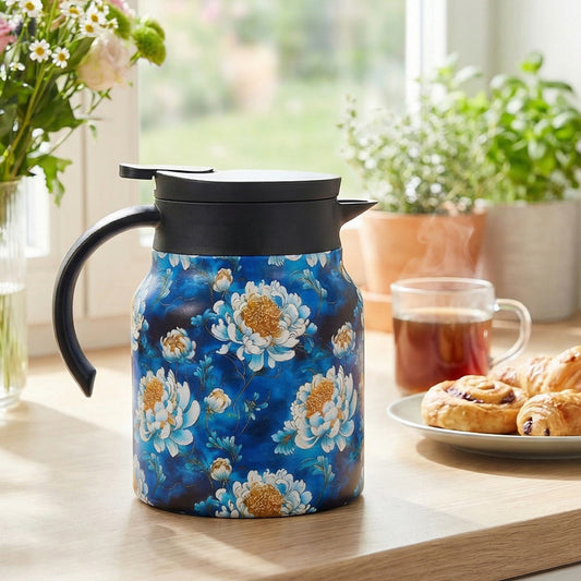 Vintage Floral Pattern Thermal Carafe Teapot with Built-in Infuser