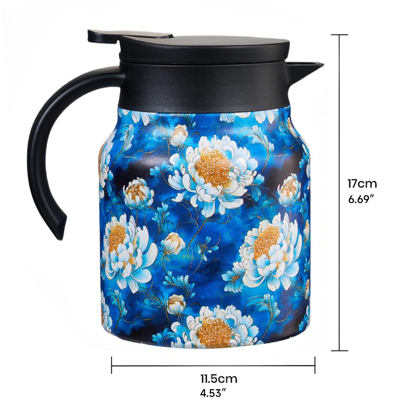 Vintage Floral Pattern Thermal Carafe Teapot with Built-in Infuser