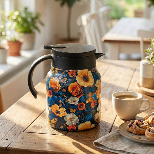 Vintage Floral Pattern Thermal Carafe Teapot with Built-in Infuser