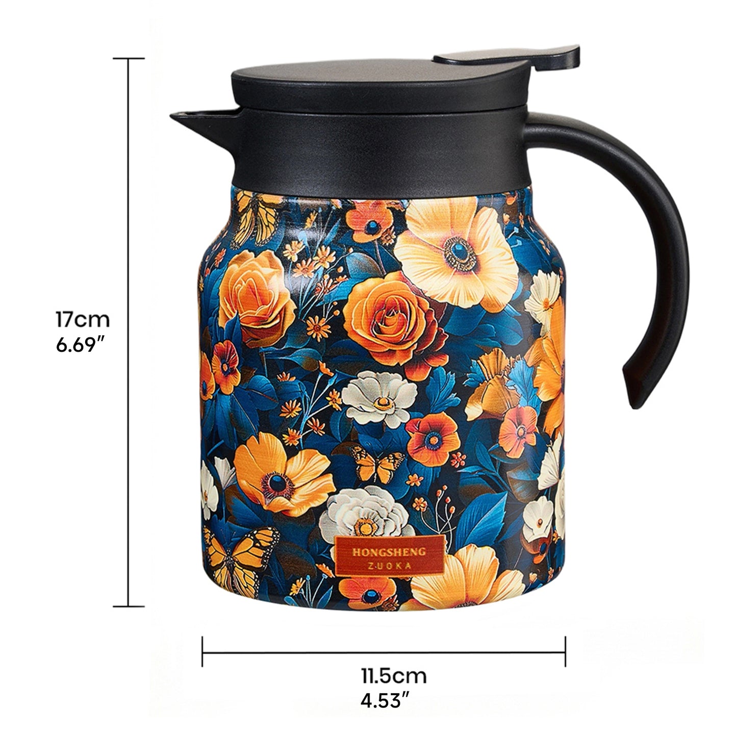 Vintage Floral Pattern Thermal Carafe Teapot with Built-in Infuser