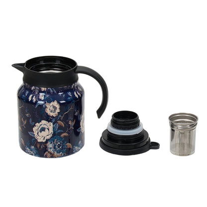 Vintage Floral Pattern Thermal Carafe Teapot with Built-in Infuser