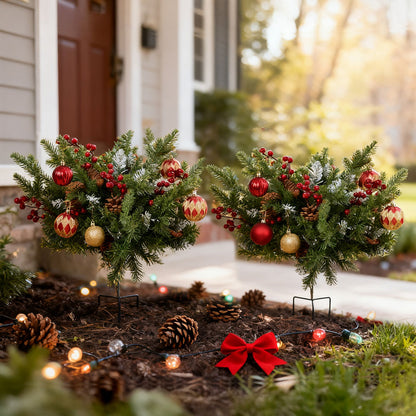 2pcs Artificial Pre-Lit Christmas Planter Bushes Decorations