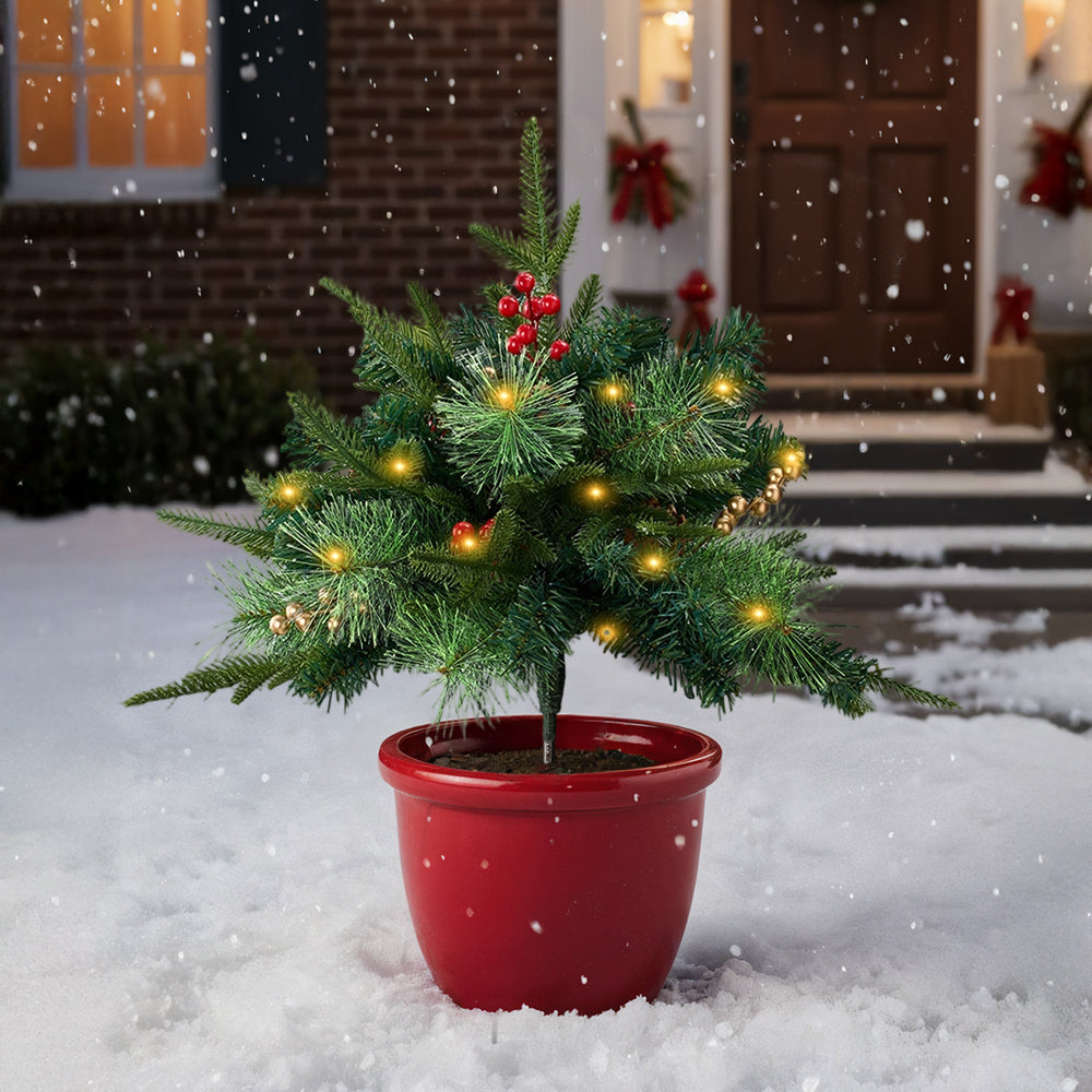 1 Pack Artificial Christmas Tree Urn Filler Decoration with String Lights