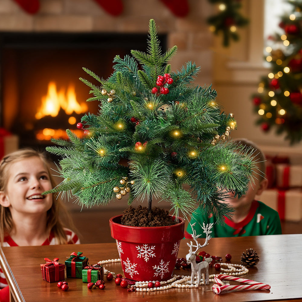 1 Pack Artificial Christmas Tree Urn Filler Decoration with String Lights