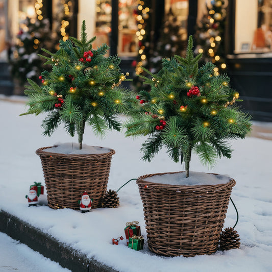 Pack of 2 Artificial Christmas Tree Urn Filler Decoration with String Lights