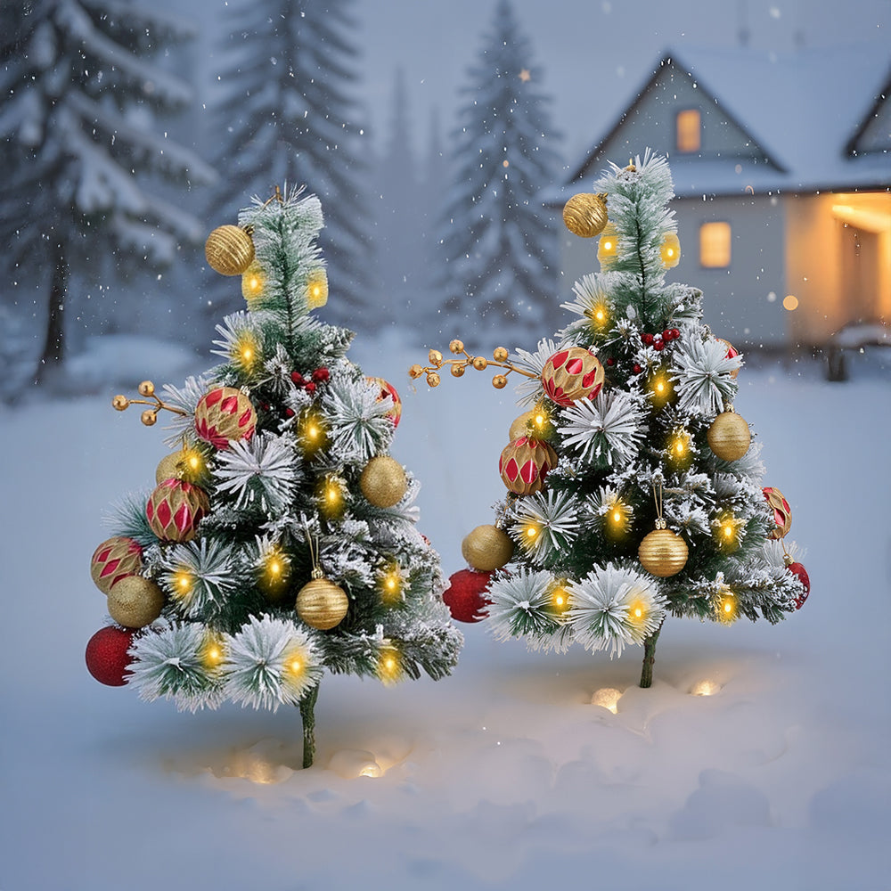 2-Pack Artificial Christmas Trees with Decorations and LED Lights