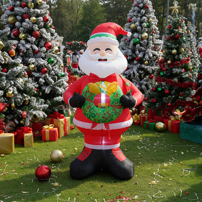 2.4M Lighted Christmas Inflatable Model Santa Holding Wreath Decoration