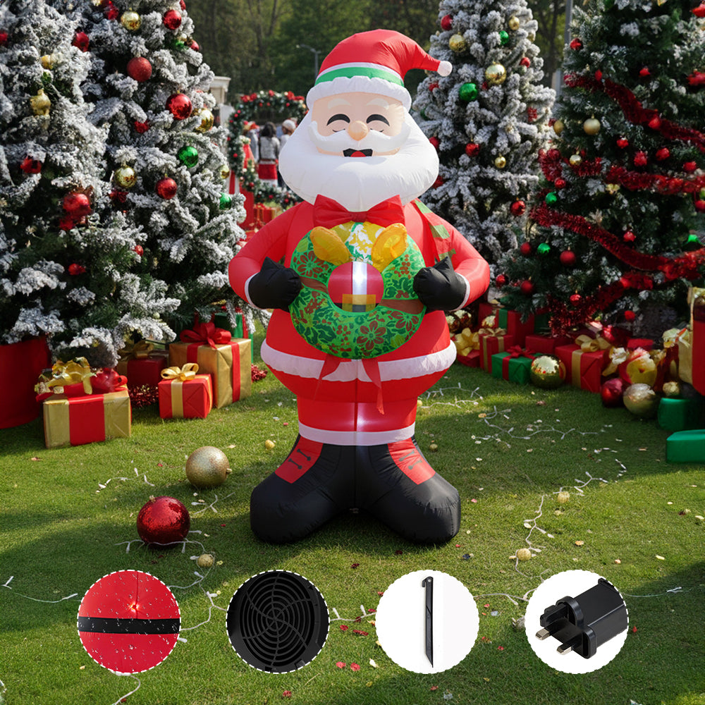 2.4M Lighted Christmas Inflatable Model Santa Holding Wreath Decoration