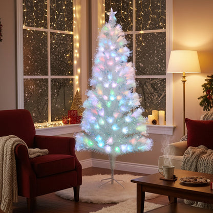 6FT/1.8M Pre-Lit Artificial Christmas Tree with Foldable Metal Stand