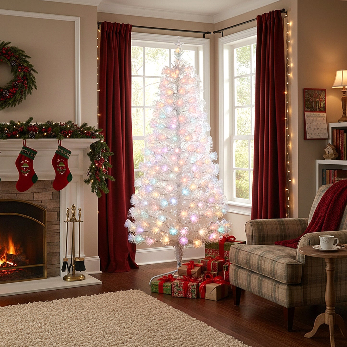 6FT/1.8M Pre-Lit Artificial Christmas Tree with Foldable Metal Stand