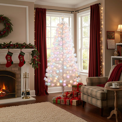 6FT/1.8M Pre-Lit Artificial Christmas Tree with Foldable Metal Stand