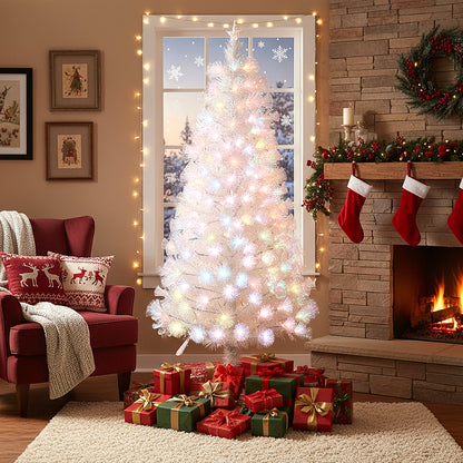 6FT/1.8M Pre-Lit Artificial Christmas Tree with Foldable Metal Stand