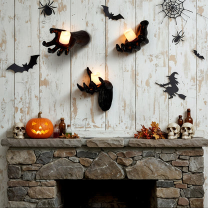 3 Pack Wall-Mounted Creepy Reaching Hands with LED Candles Halloween Decors