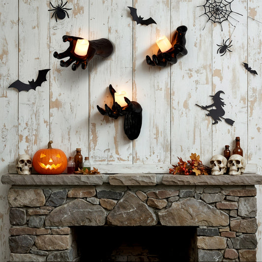 3 Pack Wall-Mounted Creepy Reaching Hands with LED Candles Halloween Decors