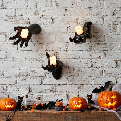 3 Pack Wall-Mounted Creepy Reaching Hands with LED Candles Halloween Decors