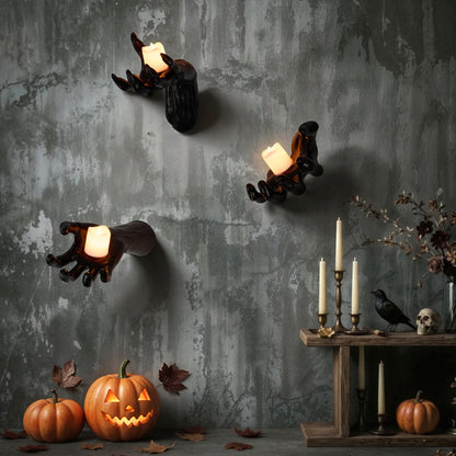 3 Pack Wall-Mounted Creepy Reaching Hands with LED Candles Halloween Decors