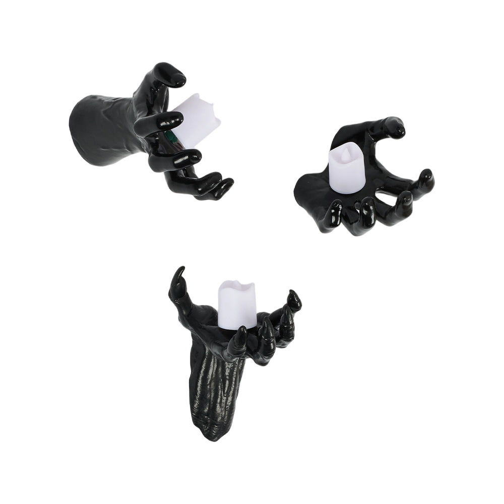 3 Pack Wall-Mounted Creepy Reaching Hands with LED Candles Halloween Decors