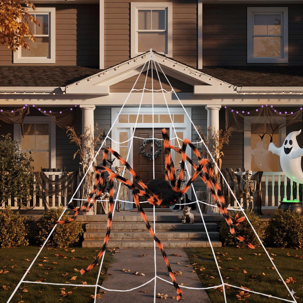 Outdoor Giant Halloween Spider Web Decoration with Scary Spider