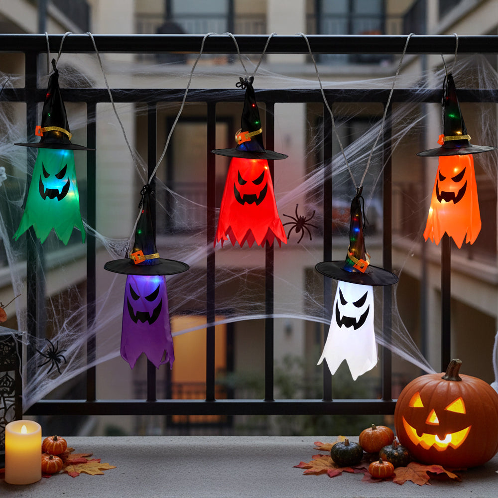5Pcs Halloween Decorations Ghost Witch Hats with LED Lights