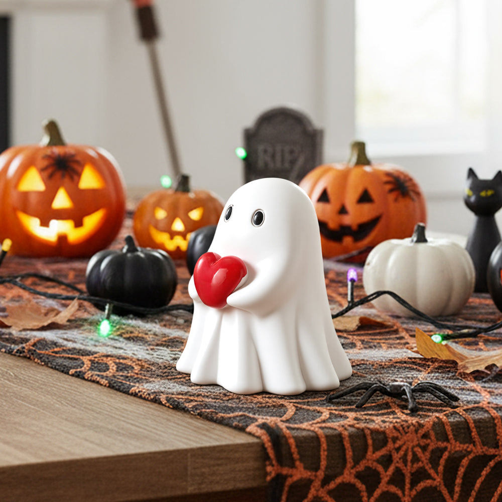 Funny Halloween Ghost Holding Heart Statue Ornament