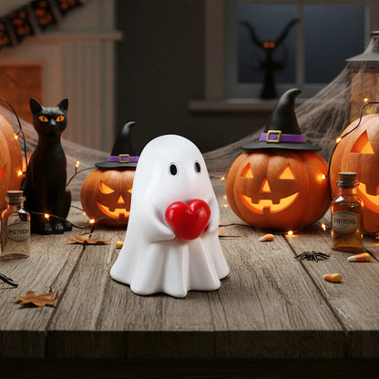 Funny Halloween Ghost Holding Heart Statue Ornament