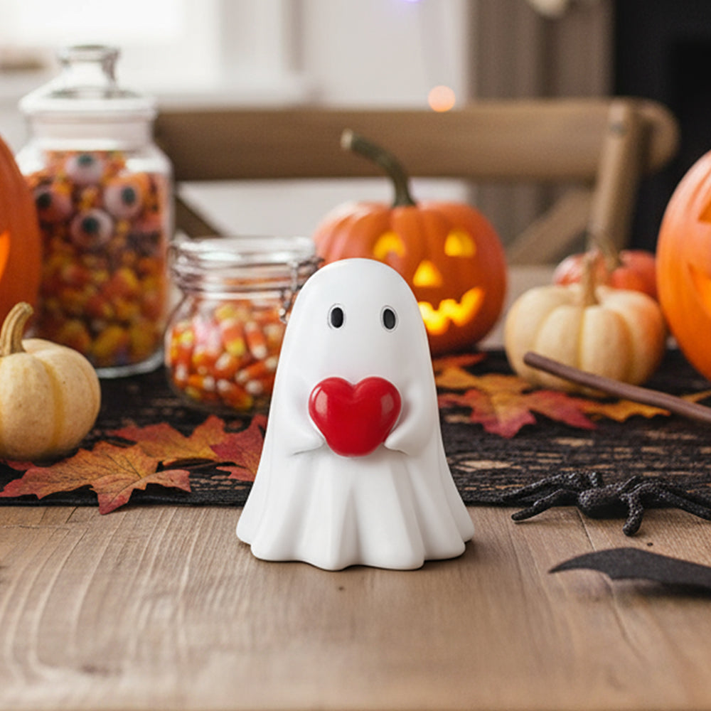 Funny Halloween Ghost Holding Heart Statue Ornament