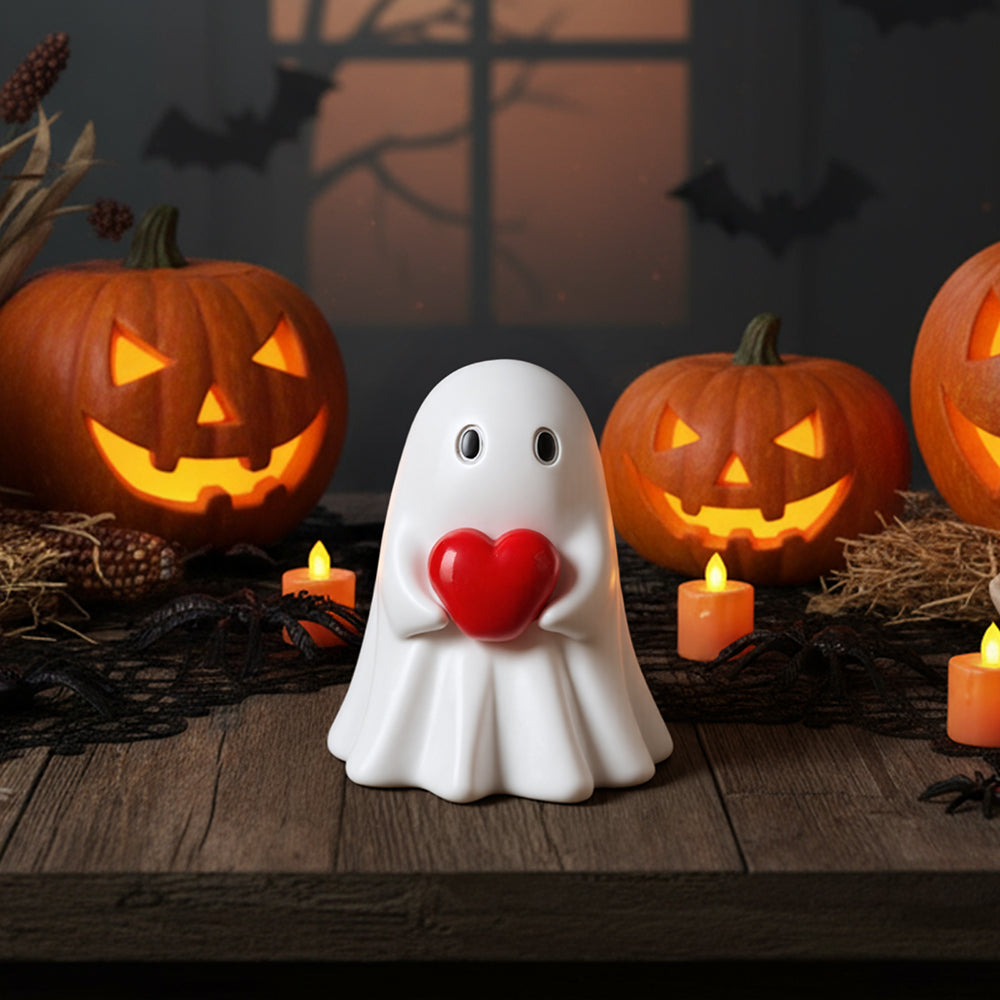 Funny Halloween Ghost Holding Heart Statue Ornament