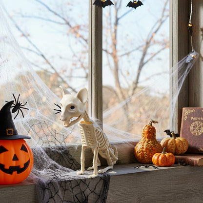 Spooky Cat Skeleton Figurine Bone Statue for Halloween Decor