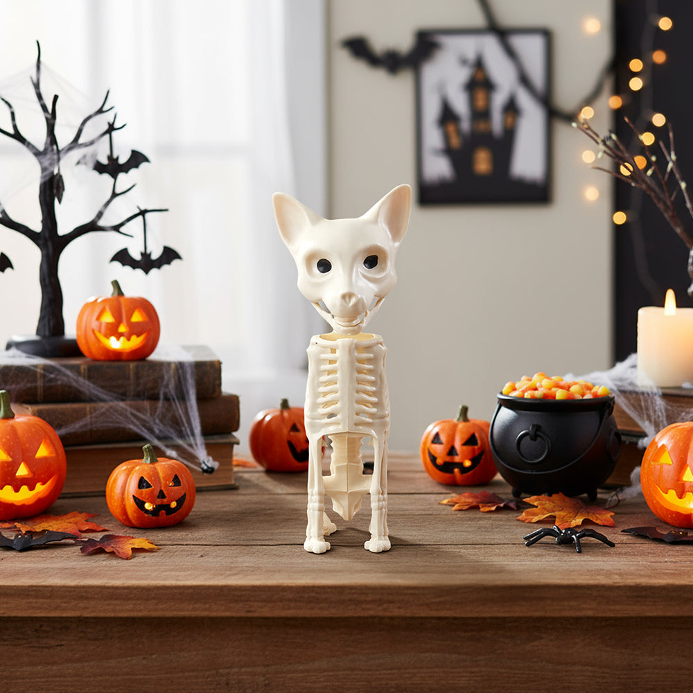 Spooky Cat Skeleton Figurine Bone Statue for Halloween Decor